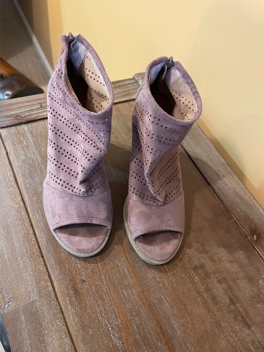 RN report Women's Suede Peep-Toe Ankle Booties in Mauve